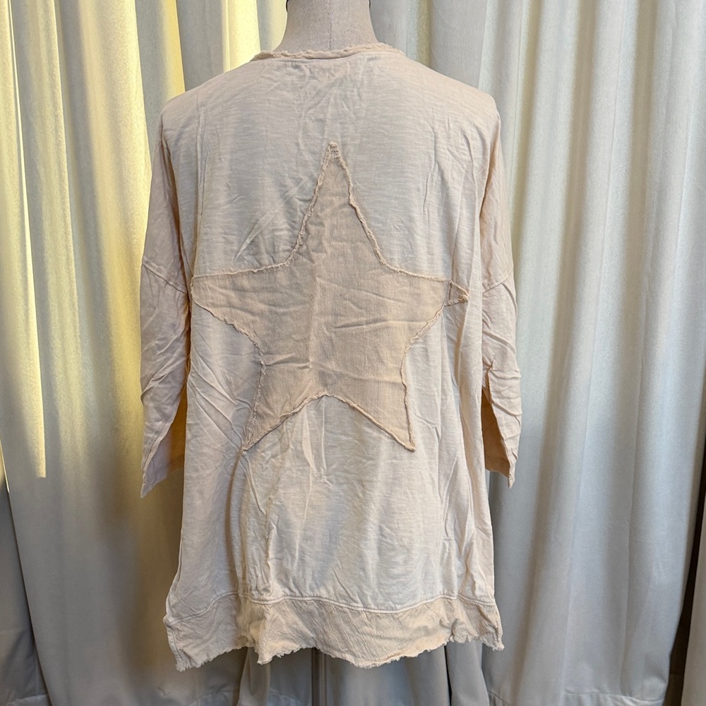 Paper Lace Relaxed Star-Back hi-low Top in natural ivory cotton elbow sleeves lg - Picture 3 of 9